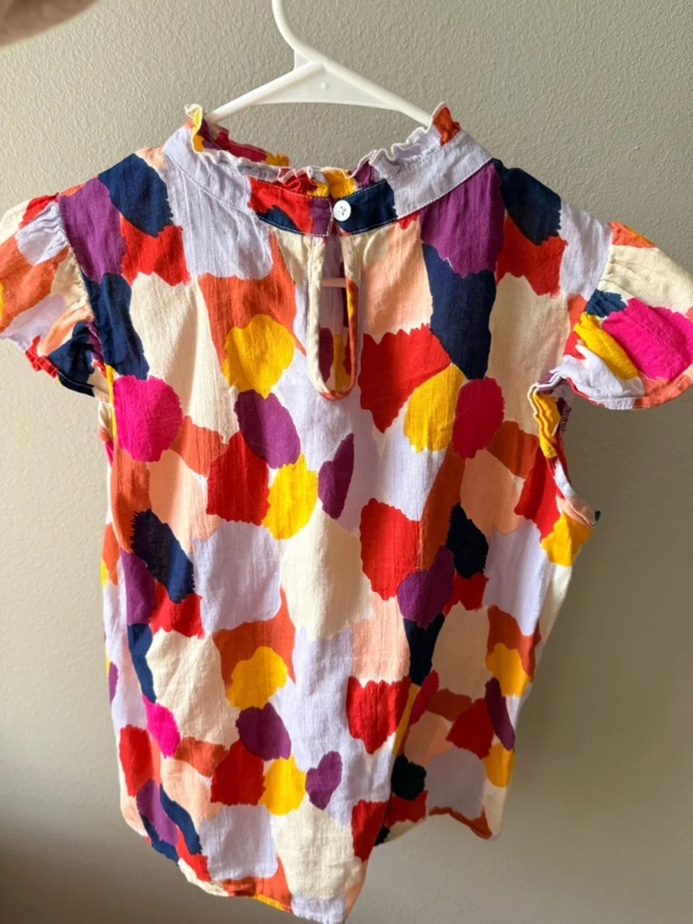 Multi-Color Abstract Print Ruffle Neck Top - Picture 2 of 3